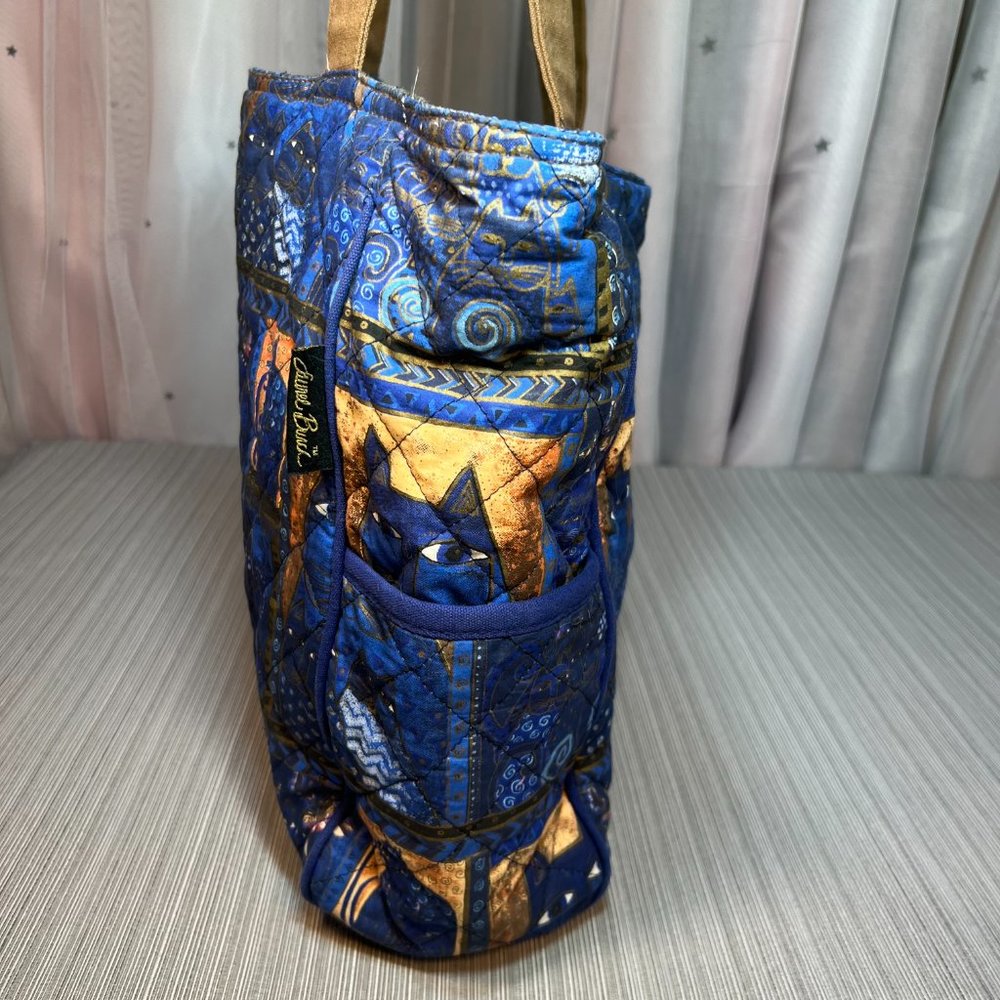 Laurel Burch Indigo Cats Patchwork Zippered Top Medium Tote - Picture 5 of 12